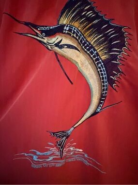 Bamboo Cay Shirt Mens Large Red Embroidered Marlin Sailfish Fishing XXL
